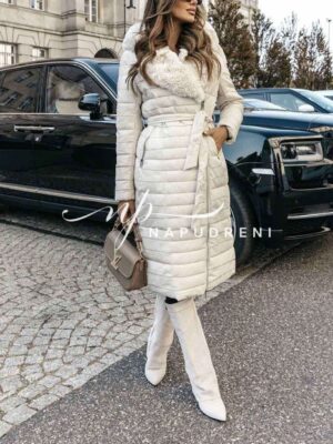 Дамско дълго яке с пух в бежов цвят - код 8162