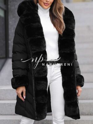 Дълга парка с колан в черен цвят - код 8329