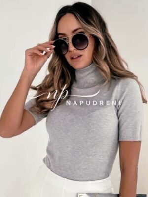 Дамско поло с къс ръкав в сив цвят- код 8215