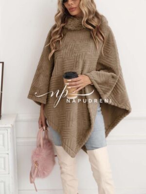 Дамско меко пончо в кафяв цвят - код 8323
