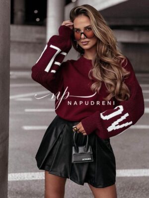 Ватирана блуза с ръкави плетиво в червен цвят - код 8308