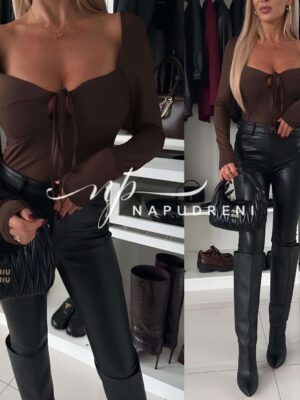 Стилно боди с чашки в кафяв цвят - код 8258