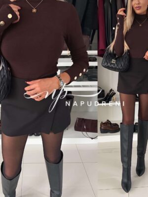 Дамско стилно поло с копчета в кафяв цвят - код 8275