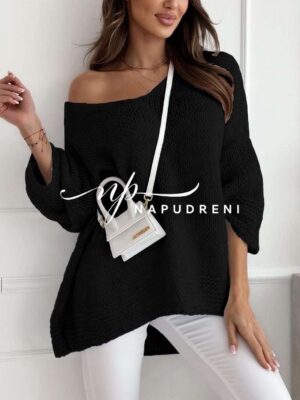 Дамски мек пуловер в черен цвят - код 8183