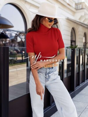 Дамско поло с къс ръкав в червен цвят- код 8212