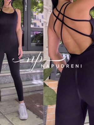 Оформящ гащеризон с тънки презрамки в черен цвят - код 9193