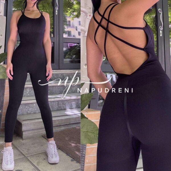 Оформящ гащеризон с тънки презрамки в черен цвят - код 9193