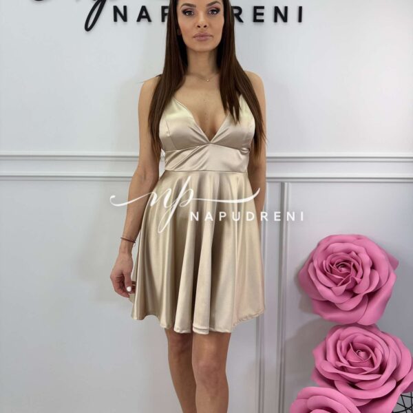 Стилна сатенена рокля ''KAYRA'' в бежов цвят - код 8771