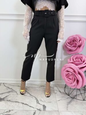 Стилен панталон с колан в черен цвят - код 8765