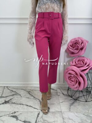Стилен панталон с колан в цикламен цвят - код 8766