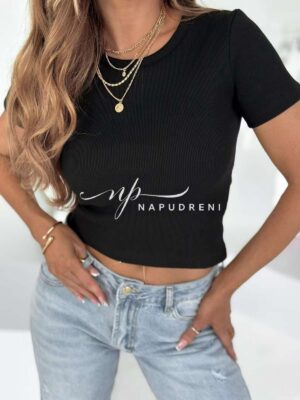 Стилна рипс тениска в черен цвят - код 8704