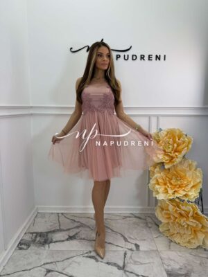 Дамска рокля с тюл ''Rosalia'' в розов цвят - код 8724