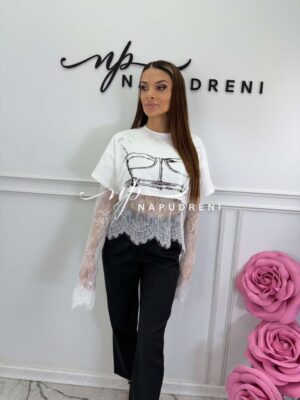 Тренди блуза от две части в бял цвят - код 8788