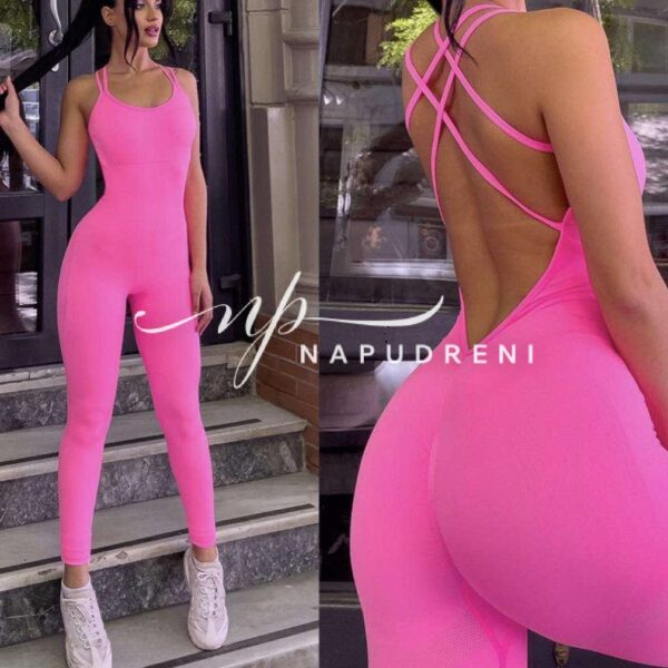 Оформящ гащеризон с тънки презрамки в цикламен цвят - код 9194