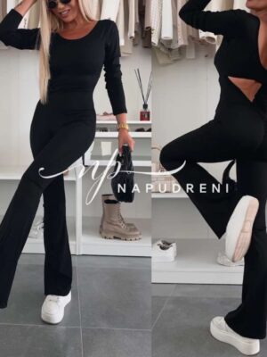 Дамски гащеризон с изрязан гръб в черен цвят - код 8813