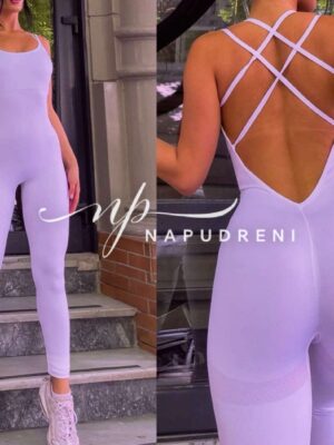 Оформящ гащеризон с тънки презрамки в лилав цвят - код 9196