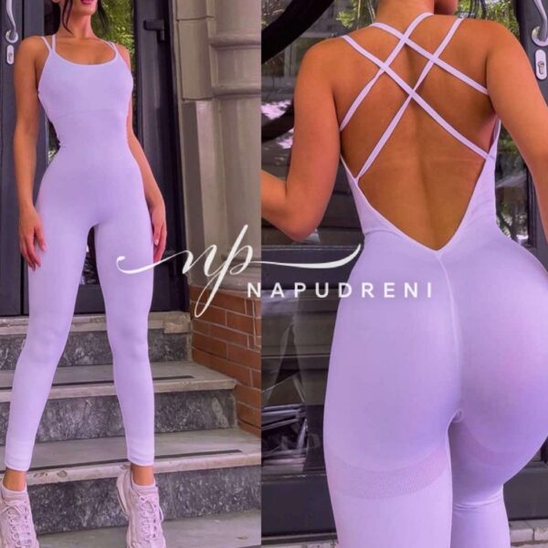 Оформящ гащеризон с тънки презрамки в лилав цвят - код 9196