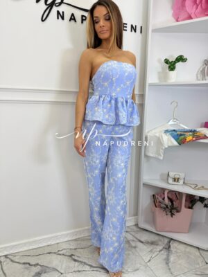 Стилен гащеризон с орнаменти в светлосин цвят - код 9075