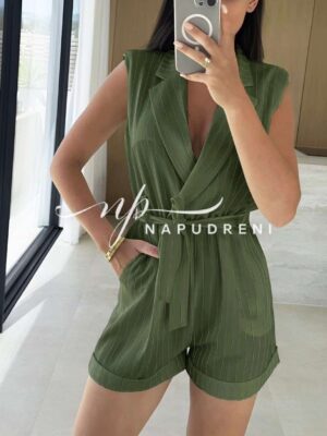 Къс гащеризон с райета в зелен цвят - код G9158