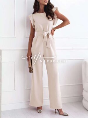 Кокетен дълъг гащеризон в бежов цвят - код G9175