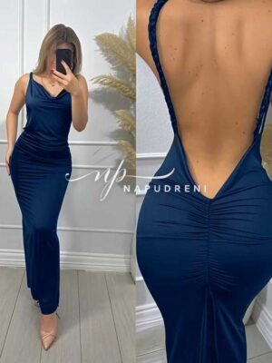 Дълга рокля с гол гръб в тъмносин цвят - код BL9504