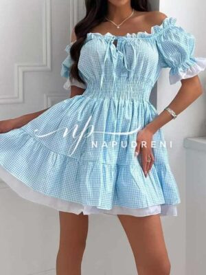 Разкроена рокля ''BLOOM'' в син цвят - код BL9564