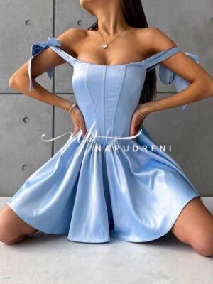 Рокля с корсет и панделки ''ONYX'' в син цвят - код BL9493