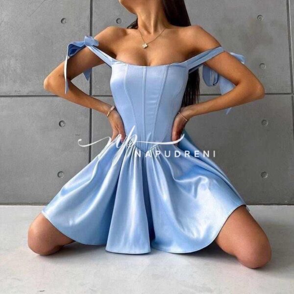 Рокля с корсет и панделки ''ONYX'' в син цвят - код BL9493