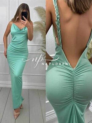 Дълга рокля с гол гръб в зелен цвят - код BL9502