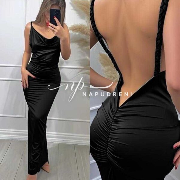 Дълга рокля с гол гръб в черен цвят - код BL9505