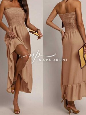 Миди рокля ''GLORIE'' в бежов цвят - код G9641