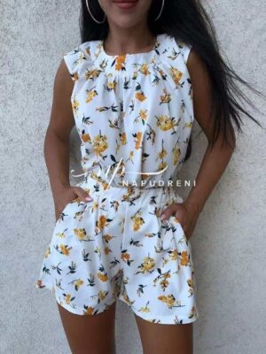 Комплект от две части ''LORIS'' в бял цвят с флорален принт - код BL9702