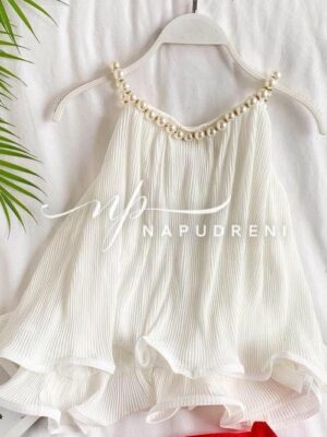 Стилен потник с перли в бял цвят - код 9192