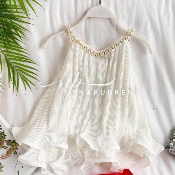 Стилен потник с перли в бял цвят - код 9192