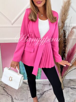 Стилно ефектно сако с коланче в розов цвят - код 4515