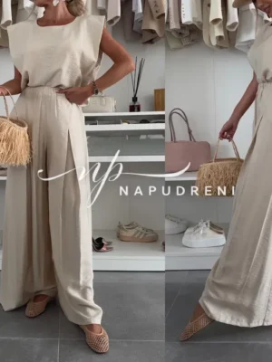 Дамски свободен комплект от две части ''STELLA'' в бежов цвят - код G9238