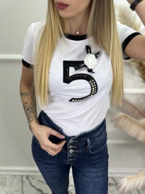 Дамска тениска "Five" в бял цвят - код 6509
