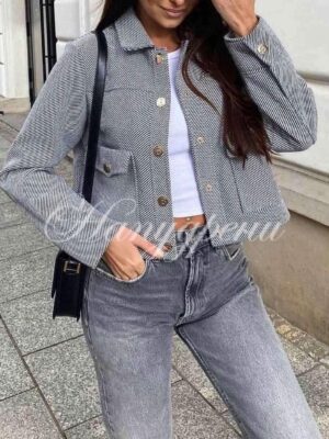Дамско яке с джобчета в сив цвят - код 5736