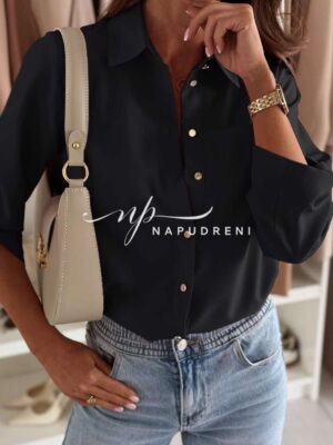 Стилна тренди риза в черен цвят - код 8679