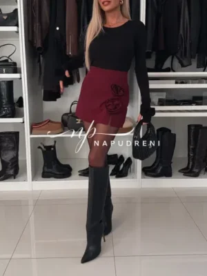 Пола-панталон с розички в цвят бордо - код 8486