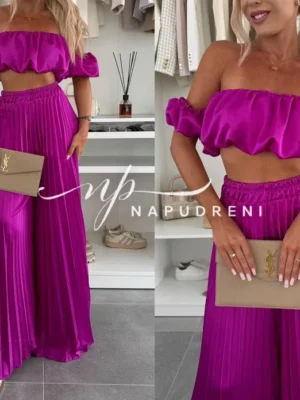 Сатенен комплект от две части в лилав цвят - код 9116