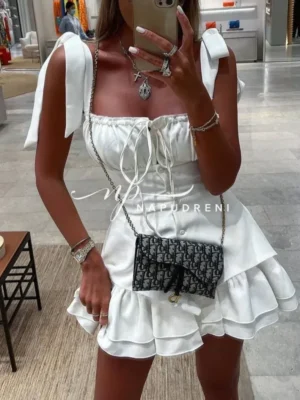 Рокля ''ENIGMA'' с връзки и копчета в бял цвят - код BL9708