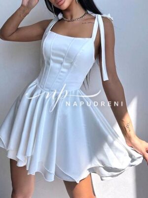 Рокля с корсет и панделки ''ONYX'' в бял цвят - код BL9494