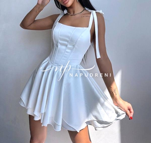 Рокля с корсет и панделки ''ONYX'' в бял цвят - код BL9494