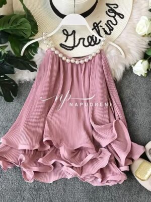 Стилен потник с перли в розов цвят - код 9320