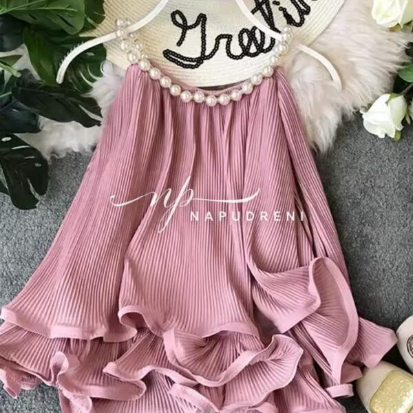 Стилен потник с перли в розов цвят - код 9320