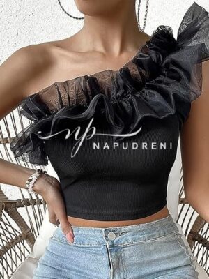 Дамски потник с тюлени къдрици в черен цвят - код 7752