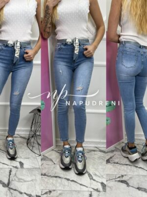 Дамски дънки по тялото в син цвят - код 6732