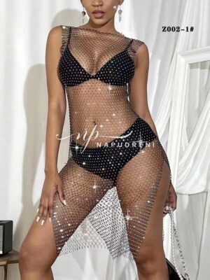 Ефектна мрежеста рокля в черен цвят – код 5336