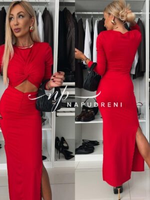 Дамска ефектна рокля в червен цвят - код 8096